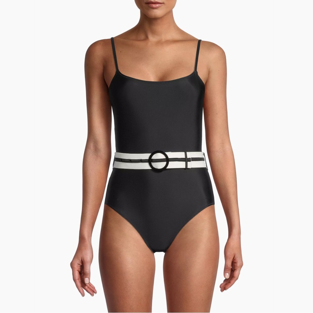 Solid & Striped Black and White Nina Belted One Piece Swimsuit